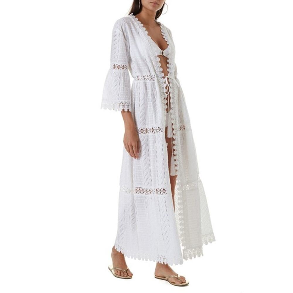 MELISSA ODABASH ROBBI WHITE LONG KAFTAN - Picture 2 of 5